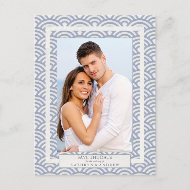 Cartão Postal De Anúncio Ondas Seigaiha Japonesas Fotografia Save The Date (Frente)