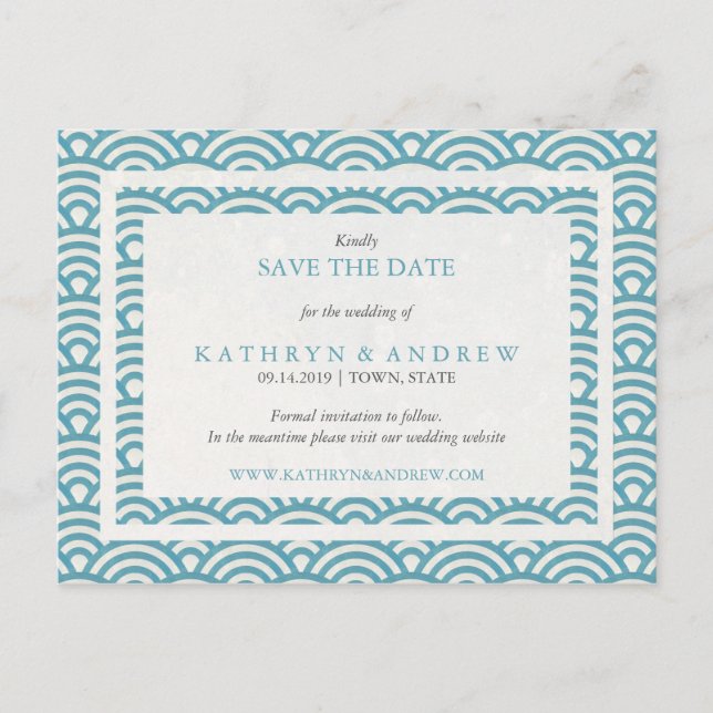 Cartão Postal De Anúncio Ondas Seigaiha Japonesas Salve a Data Sem Foto (Frente)