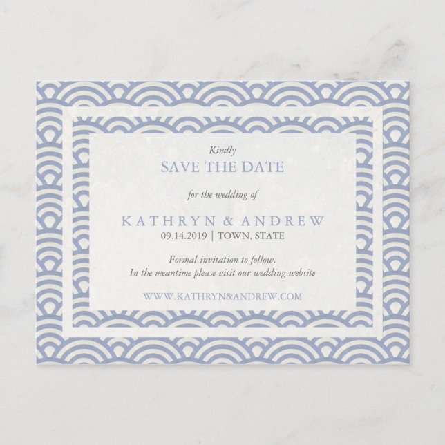 Cartão Postal De Anúncio Ondas Seigaiha Japonesas Salve a Data Sem Foto (Frente)