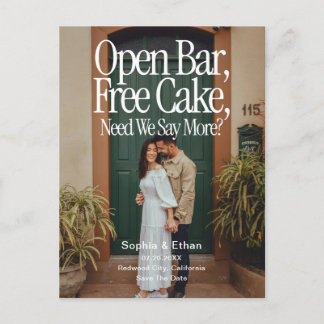 Cartão Postal De Anúncio Open Bar Free Cake Photo Retro Save The Date