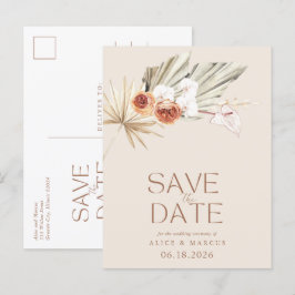 Cartão Postal De Anúncio Orçamento Boho Floral Casamento Salve A Data