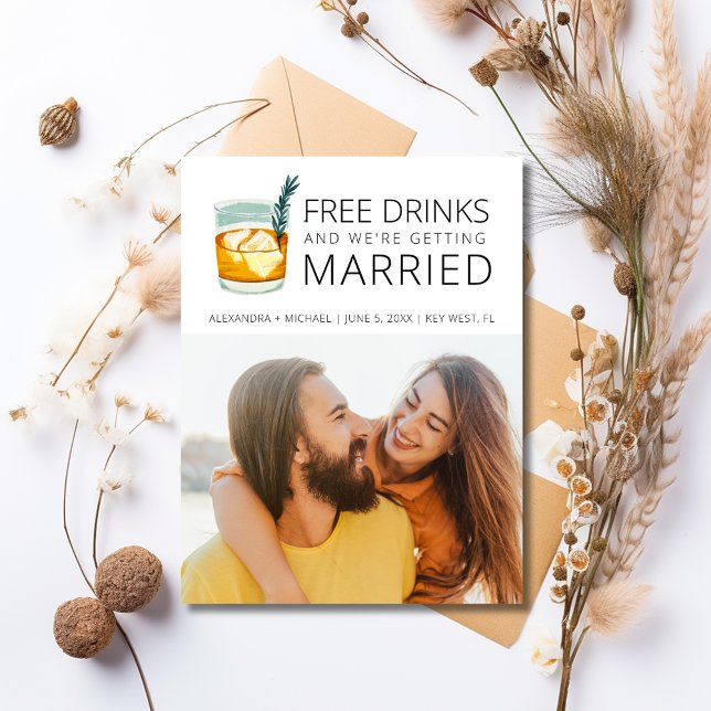 Cartão Postal De Anúncio Orçamento de Bebidas Gratuitas Casamento Salvar a  (Free Drinks Budget Wedding Save the Date Announcement Postcard)