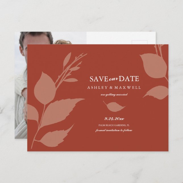 Cartão Postal De Anúncio Orçamento Economize a Data Terracota (Frente/Verso)