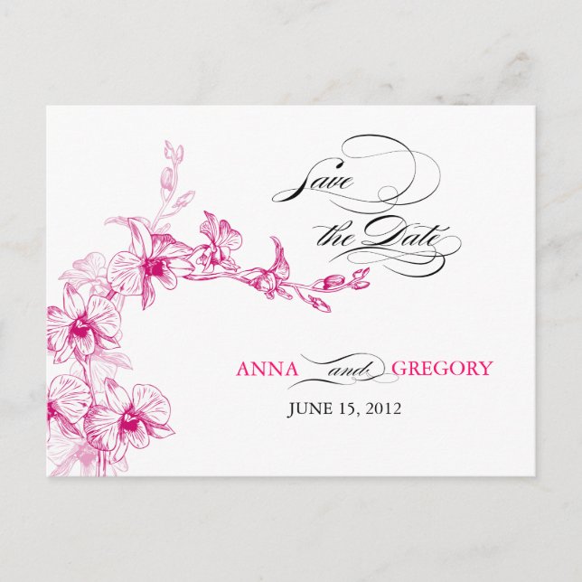 Cartão Postal De Anúncio Orquídea Salvar a Data (Frente)