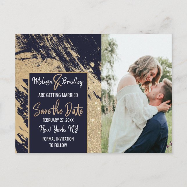 Cartão Postal De Anúncio Os Brushstrokes Dourados do brilho dos azuis (Frente)