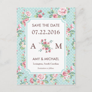 Cartão Postal De Anúncio Os rosas do vintage salvar a data