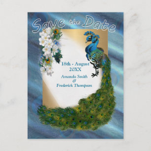Cartão Postal De Anúncio Ouro, 2 Pavões, Penas em Seda Verde Esmeralda