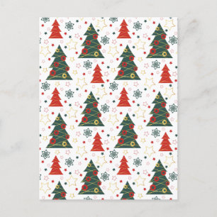 Cartão Postal De Anúncio Ouro de Natal Estrelas Cintilantes Pinheiros