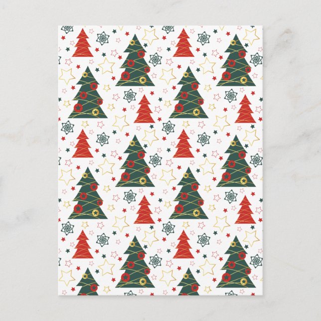 Cartão Postal De Anúncio Ouro de Natal Estrelas Cintilantes Pinheiros (Frente)