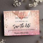 Cartão Postal De Anúncio Ouro rosa-rosa-festa de aniversário exceto data<br><div class="desc">Uma cinta e uma moda Salve a placa Date para uma festa de aniversário 18th (ou qualquer idade). Um fundo cor-de-rosa pincelado, rosa dourado, decorado com pingos de brilho falsos, faíscas e balões. Personalize e adicione uma data e nome/idade. O texto: Salvar a Data é gravado com um script de...</div>