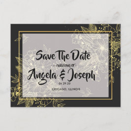 Cartão Postal De Anúncio Ouro Rosas Salvar a Data