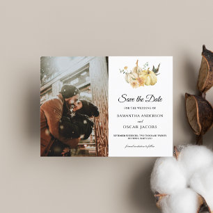 Cartão Postal De Anúncio Outono Moderno Abóbora e Flores em Aquarela