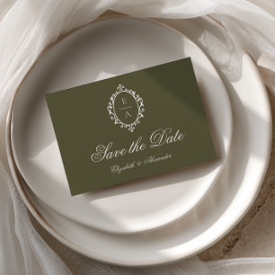 Cartão Postal De Anúncio Oval Crest Verde Antigo Casamento Save The Date Di