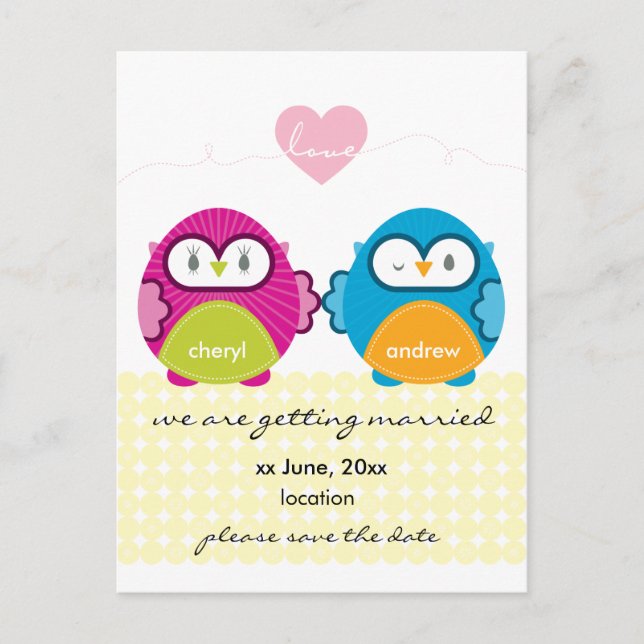 Cartão Postal De Anúncio OWL AMOR: garota brilhante + menino (Frente)