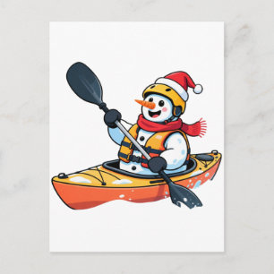 Cartão Postal De Anúncio Paddler de Caiaque do Boneco de Neve Natal 2026 Fé