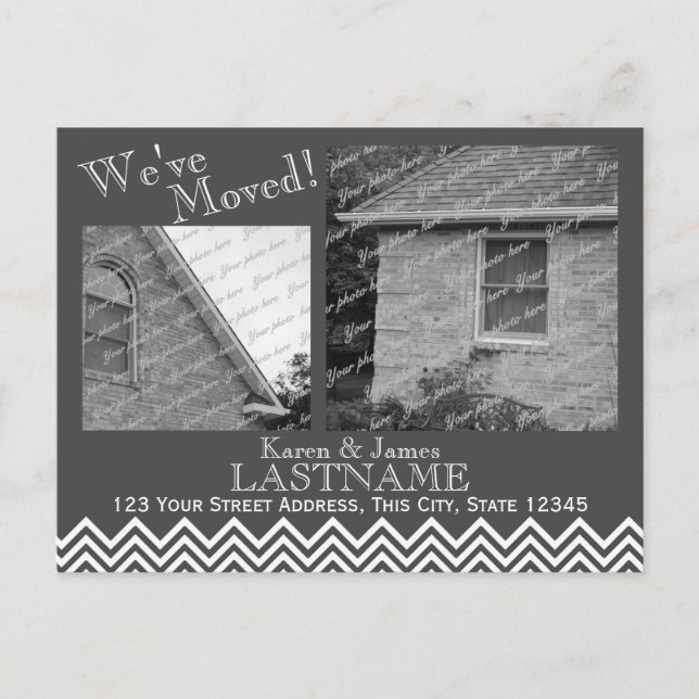Cartão Postal De Anúncio Padrão Chevron de Mudança de Endereço com Foto Cin (Frente)