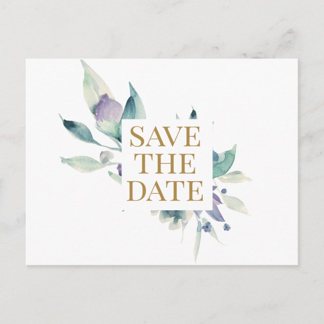 Cartão Postal De Anúncio Padrão de Aquarela de Rosa Violeta Azul Personaliz (Frente)