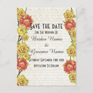 Cartão Postal De Anúncio País floral amarelo Elegante salvar a data