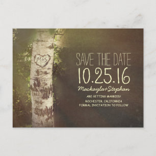 Cartão Postal De Anúncio País russo salva a data com árvore de pássaros