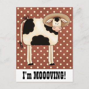 Cartão Postal De Anúncio País Vaca Movendo Mudança de Endereço Aviso