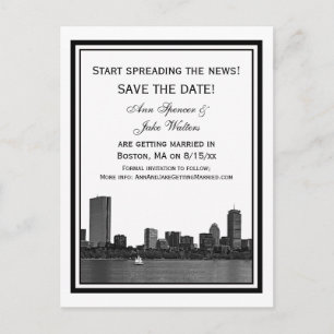 Cartão Postal De Anúncio Paisagem de Boston em Moldura Save the Date