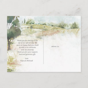 Cartão Postal De Anúncio Paisagem em Aquarela Obrigado Sage Verde ID786