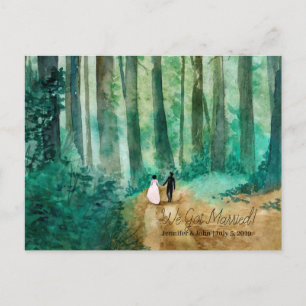 Cartão Postal De Anúncio Paisagem florestal em aquarela de casamento