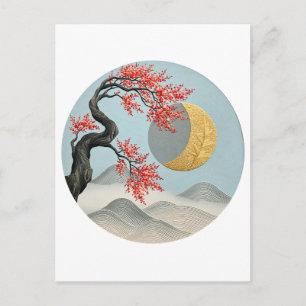Cartão Postal De Anúncio Paisagem Minimalista Japonesa de Flor de Cerejeira