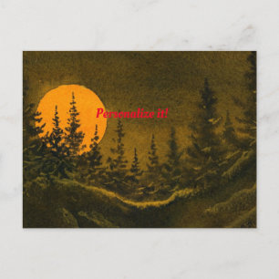 Cartão Postal De Anúncio Paisagem noturna rural; lua do caçador ou da colhe