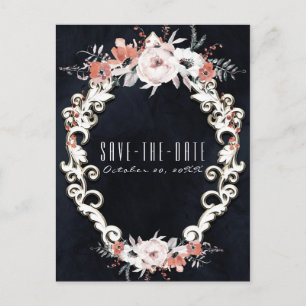 Cartão Postal De Anúncio Pálido Floral Giz Escuro Elegante Salvar a Data