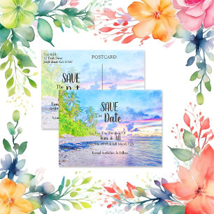 Cartão Postal De Anúncio Palm Beach Sunset Watercolor Salvar Data