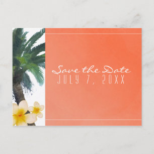Cartão Postal De Anúncio Palmeira Tropical Laranja & Plumeria Save the Date