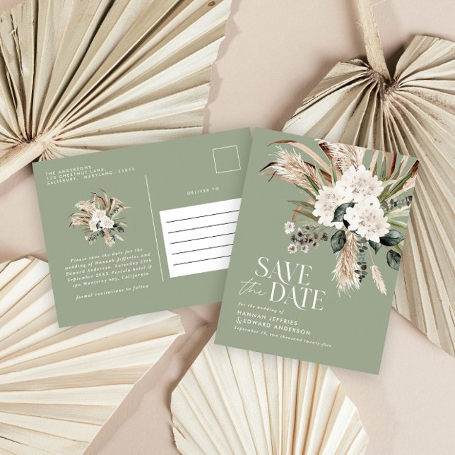 Cartão Postal De Anúncio Pampas modernas eucalyptus sage verde elegante (Criador carregado)