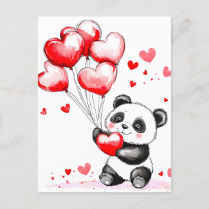 Cartão Postal De Anúncio Panda Balão Amor no Ar