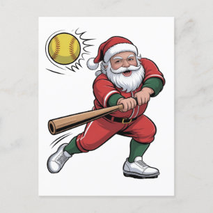 Cartão Postal De Anúncio Papai Noel Jogando Softbol Natal Jogador Esporte