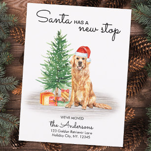 Cartão Postal De Anúncio Papai Noel Tem Nova Parada Cachorro Golden Retriev