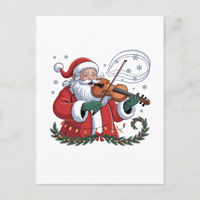 Cartão Postal De Anúncio Papais noeis Violin Player Violinista Natal Xmas (Frente)