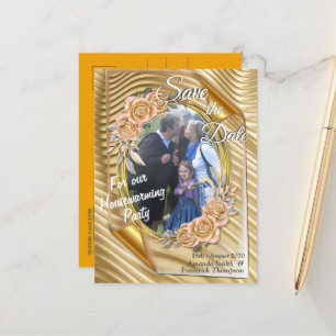 Cartão Postal De Anúncio Papel fotográfico Dourado com Rosas Elegantes