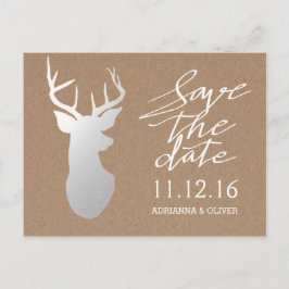 Cartão Postal De Anúncio Papel Kraft Rústico Antílope Prata Save The Date
