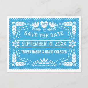Cartão Postal De Anúncio Papel picado ama pássaros casamento azul Salve a 
