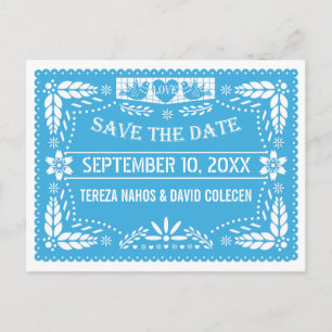 Cartão Postal De Anúncio Papel picado ama pássaros casamento azul Salve a d