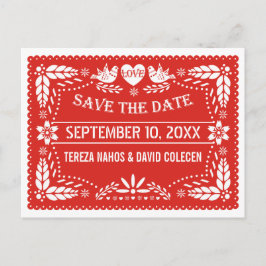 Cartão Postal De Anúncio Papel picado amor pássaros vermelho casamento Save
