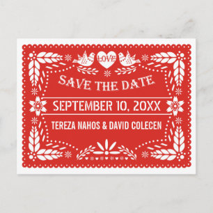 Cartão Postal De Anúncio Papel picado amor pássaros vermelho casamento Save