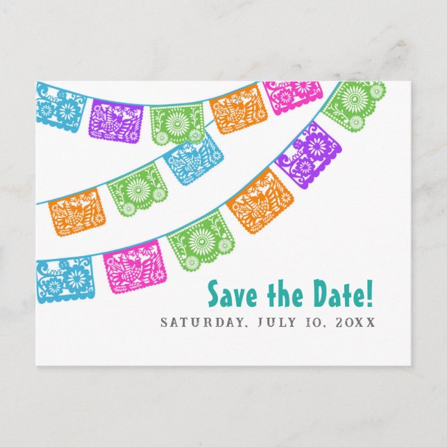 Cartão Postal De Anúncio Papel Picado Casamento Salve o Cartão-postal Data (Frente)