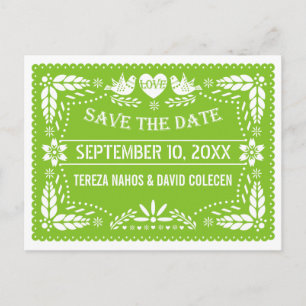 Cartão Postal De Anúncio Papel picado lovebirds verde casamento Save the Da