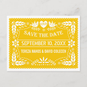 Cartão Postal De Anúncio Papel picado moderno amarelo casamento Save the Da