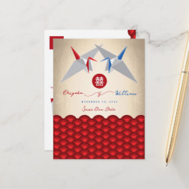 Cartão Postal De Anúncio Papelão Origami Scallop Casamento Salvar A Data