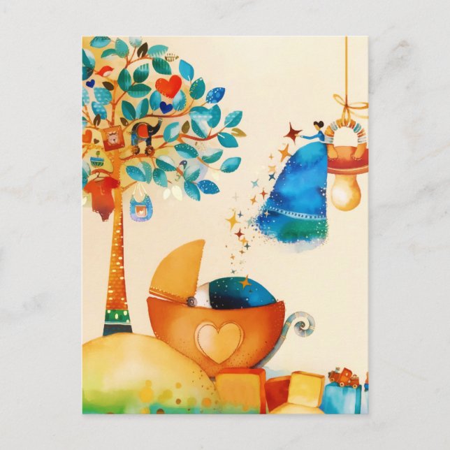 Cartão Postal De Anúncio Parabéns de fada Whimsso Bebê Recém-nascido (Frente)