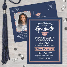 Cartão Postal De Anúncio Parabéns Marinho Formando Azul e Rosa Salvar a Dat