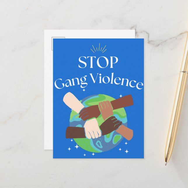 Cartão Postal De Anúncio Parar a Violência das Gangues Mãos entrelaçadas (Frente/Verso In Situ)